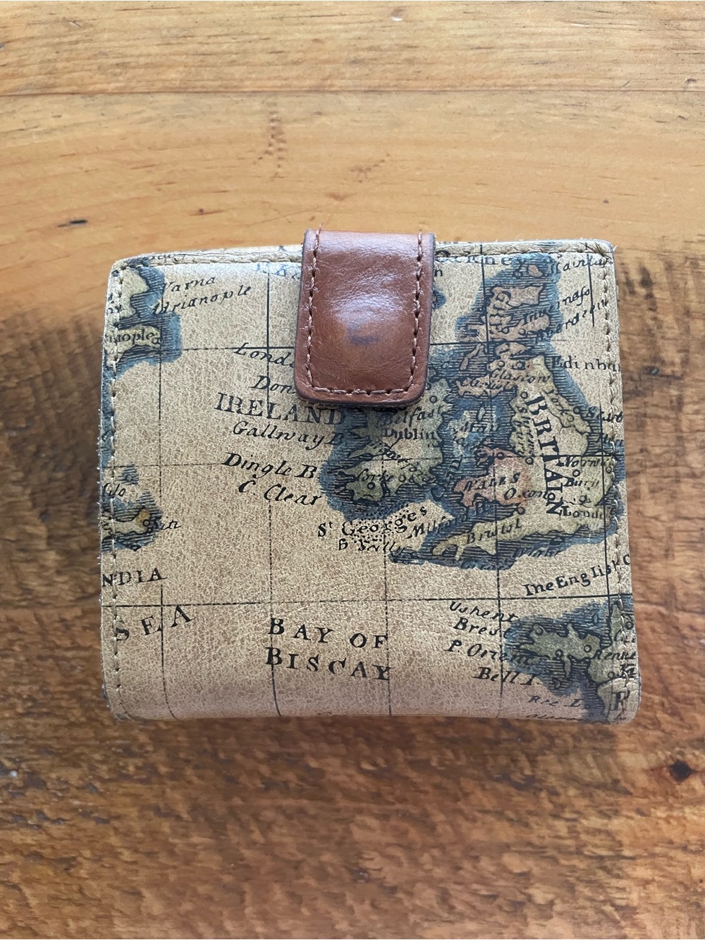 Patricia Nash Astra Map Print Wallet with Brown Leather Snap